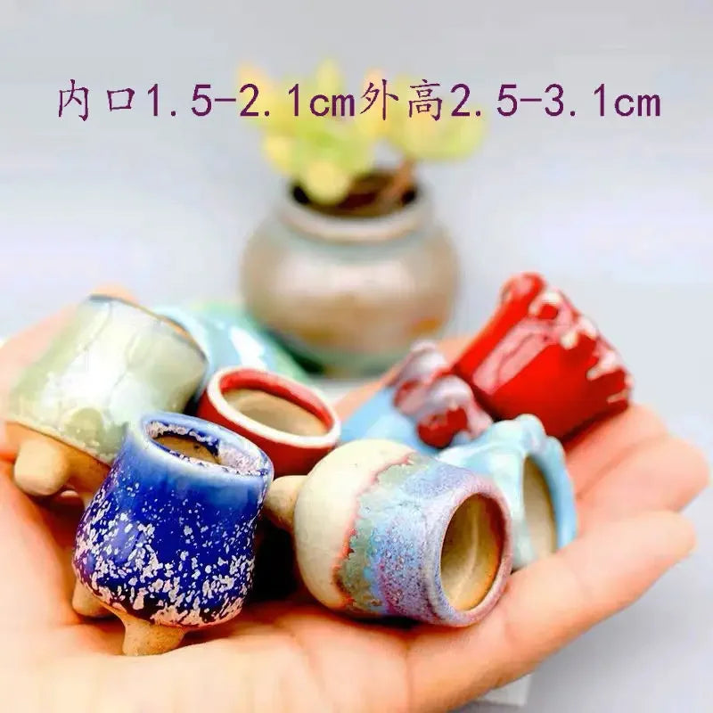 6pc Coarse Pottery Semi Glaze Mini Fleshy Flowerpot Mini Pot Pocket Green Plant Home Decoration Thumb Flowerpot With Hole