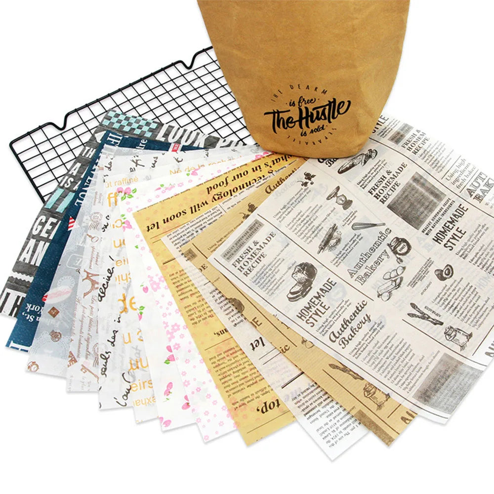 50Pcs/Lot Oil-Proof Wax Paper Food Grade Wrapping Paper for Sandwich Hamburger Fries Dessert Candy Bread Kitchen Baking Tools