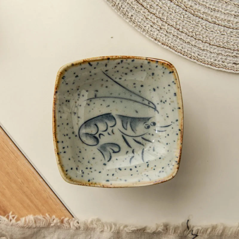 Vintage Ceramic Small Plate Japanese Creative Cartoon Seafood Sauce Dish Seasoning Plate Home Kitchen Tableware Wholesale