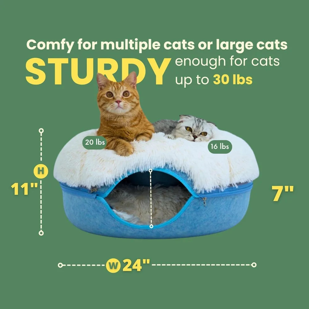 CATTASAURUS Peekaboo Cat Cave for Multiple & Large Cats Up to 30-45 Lbs, Fluffy Cat Beds for Indoor Cats, Scratch Detachable & W