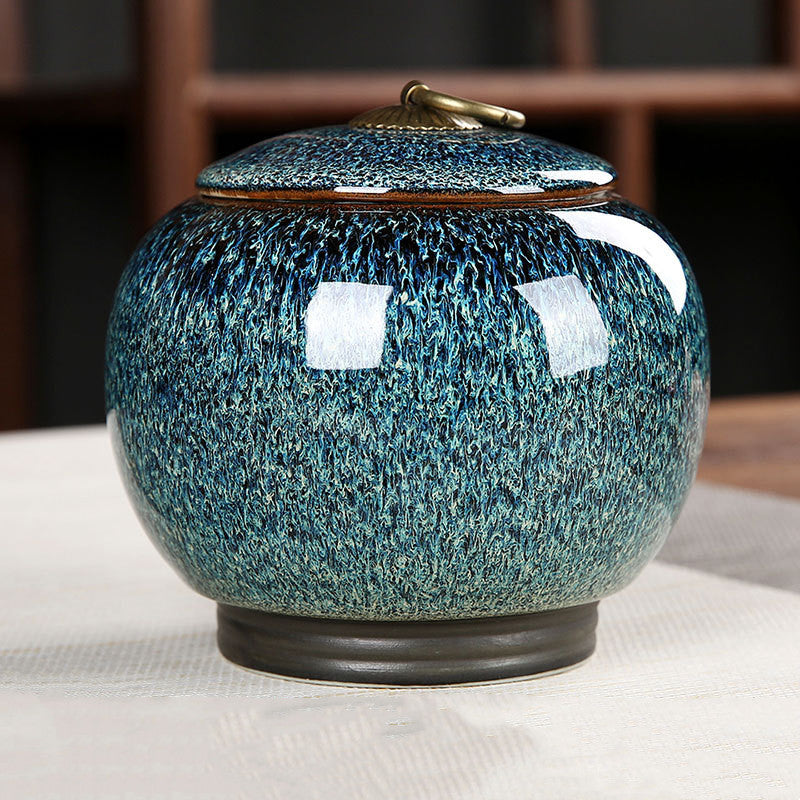 Ceramic Tea Box Tea Caddy Moisture Proof Sealed Jar Storage Tank Candy Jar Teas Container Teas Organizer Decorative Jar