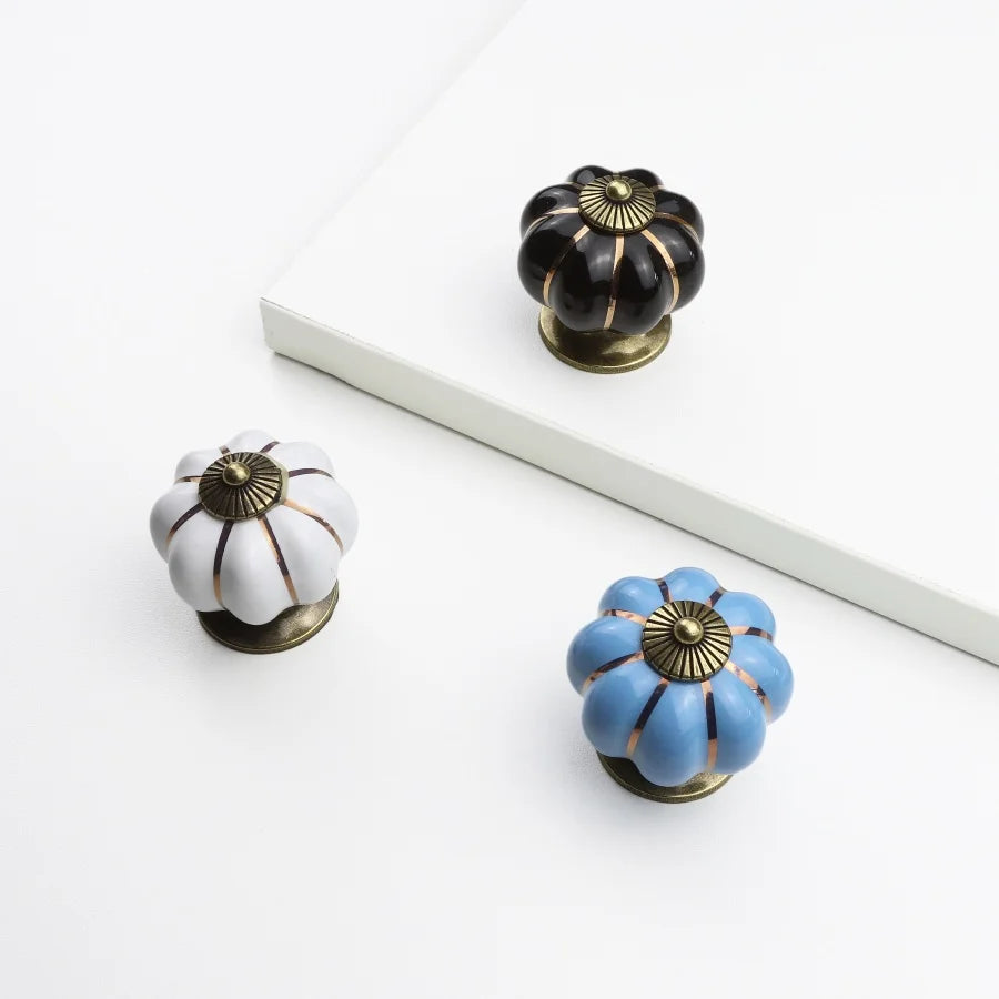 Vintage Ceramic Pumpkin Drawer Knobs Furniture Door Handles Kitchen Cabinet Pulls Closet Wardrobes Handles Accessories