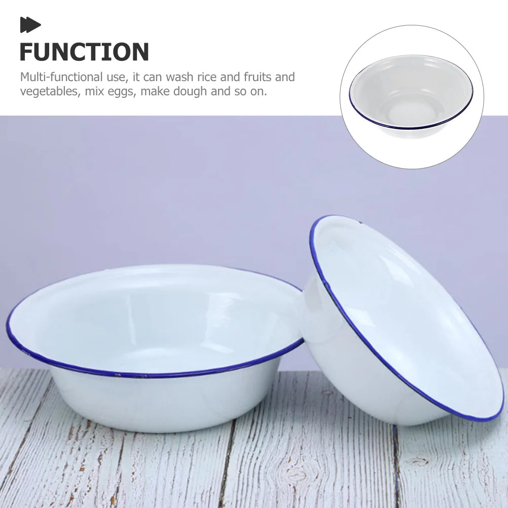 1pcs Enamel Bowl Vintage Style With Lid Soup Storage Basin Heavy Duty Kitchen Enamelware Mixing Salad Dough Retro Home accessory