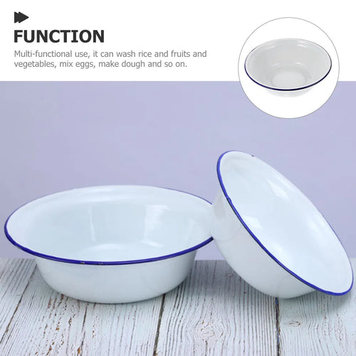 1pcs Enamel Bowl Vintage Style With Lid Soup Storage Basin Heavy Duty Kitchen Enamelware Mixing Salad Dough Retro Home accessory