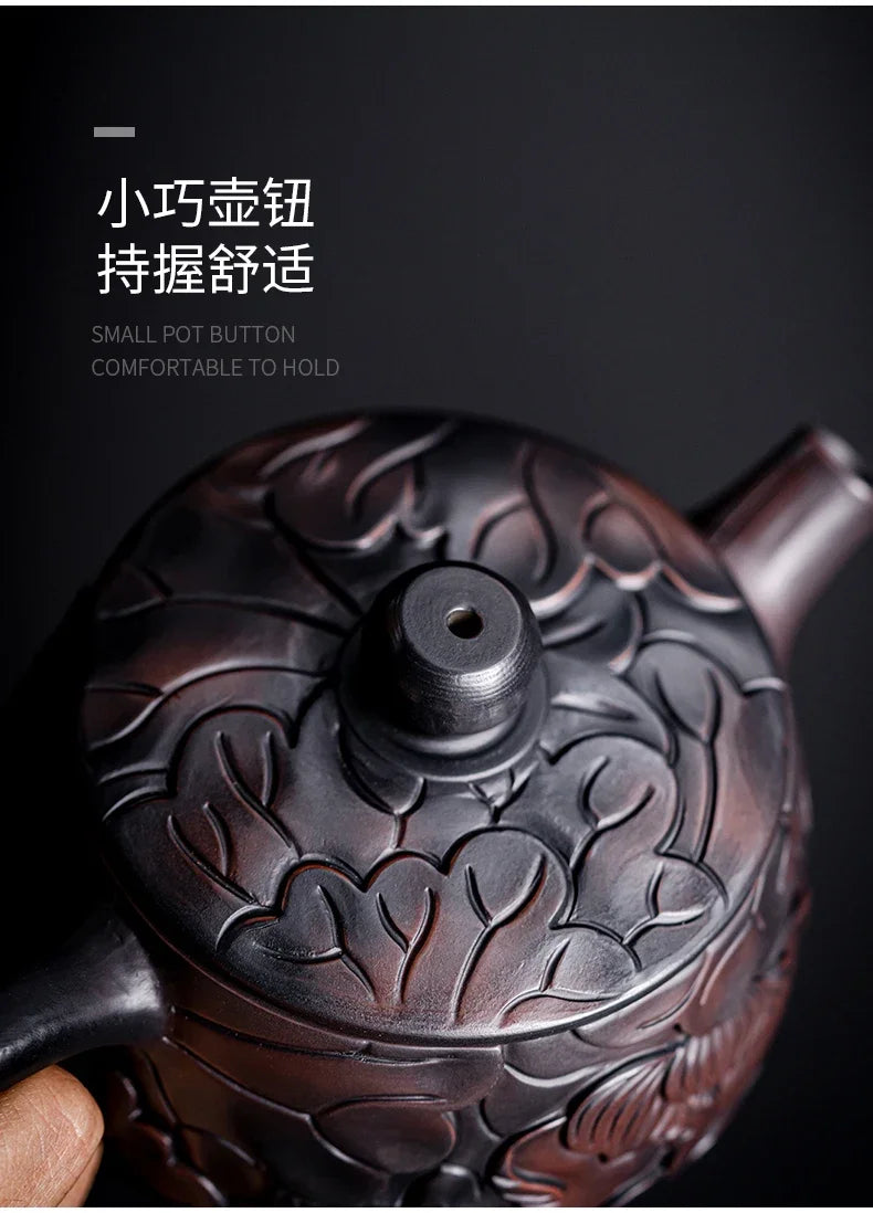 Suitable for collectionPurple Pottery Teapot Handmade Pile Carving Xianglong Pot Kung Fu Tea Set Purple Clay Pot Handmade