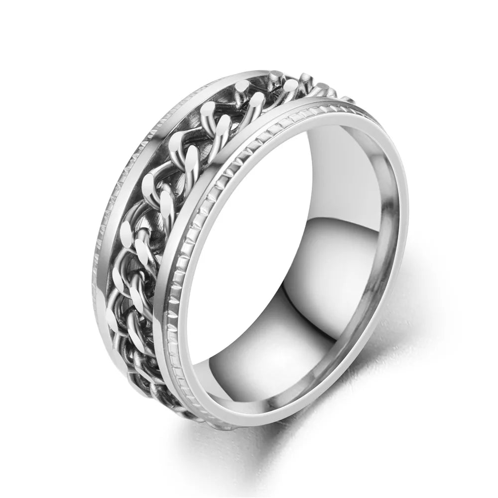 Cool Stainless Steel Rotatable Men 8MM Ring High Quality Spinner Chain Punk Women Never Fade Jewelry for Party Gift