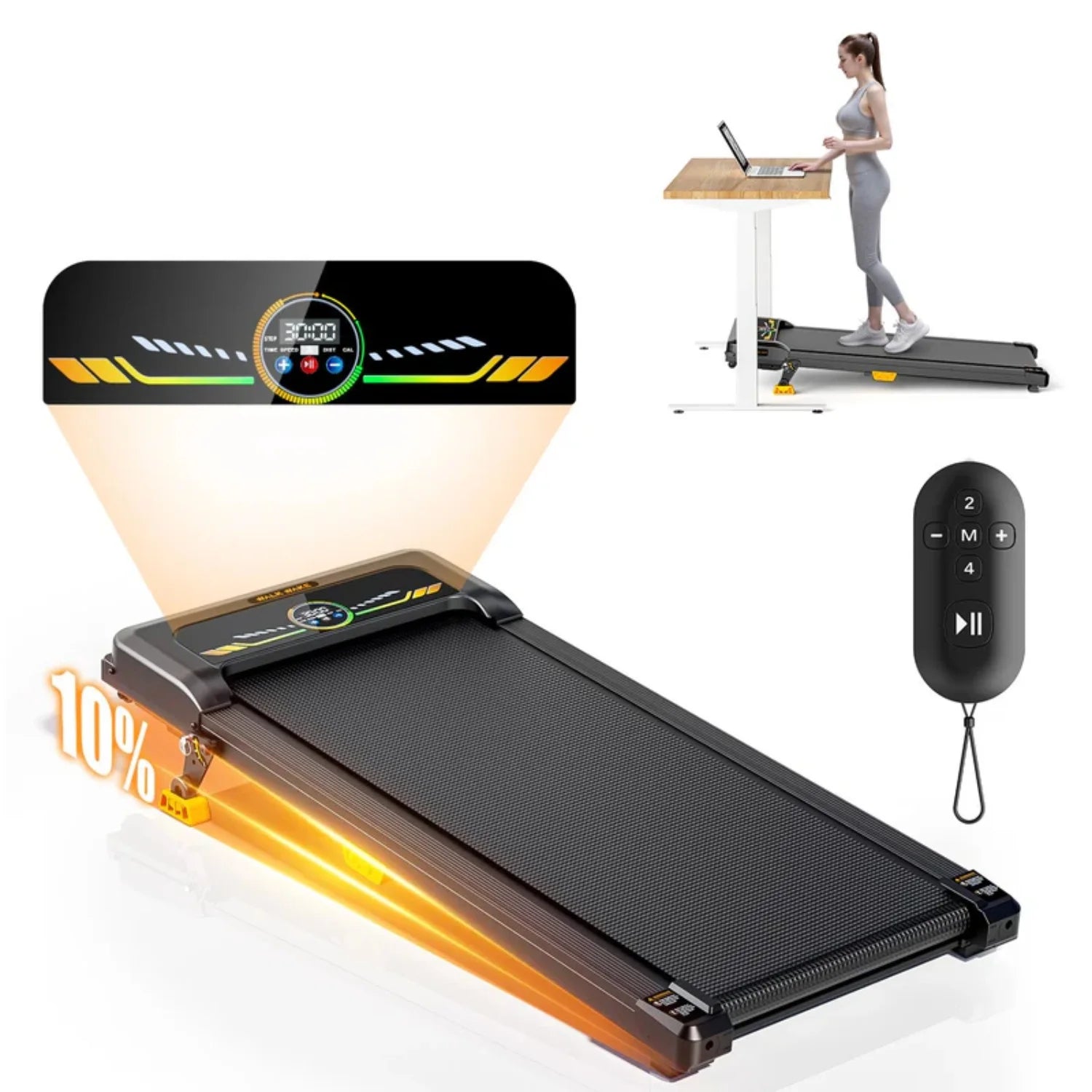 Portable Incline Walking Pad - 330lb Capacity, 2.5HP Under Desk Treadmill with LED Display & Remote Control