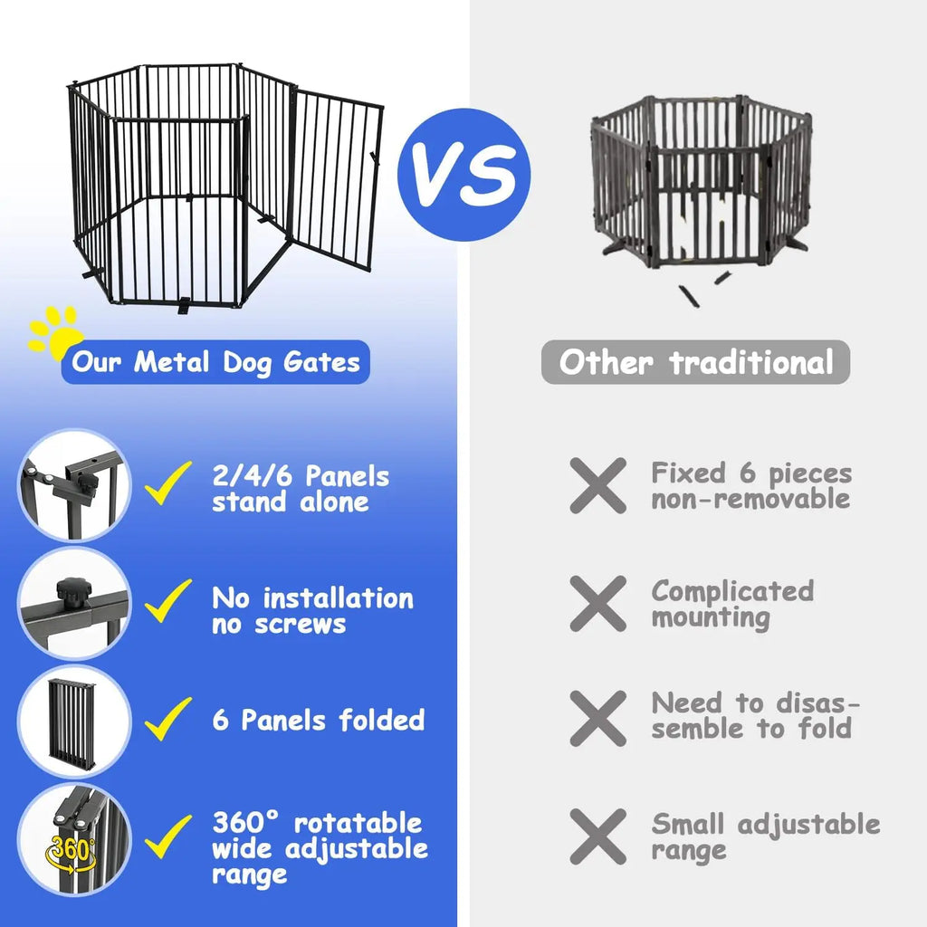 6-Panel Freestanding Dog Gate with Door, 120''W Foldable Pet Fence for Indoor/Outdoor Use, 32''H Tall