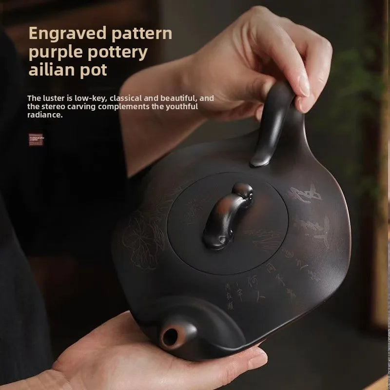 Purple Pottery Teapot Handmade Household Chinese Style Large Capacity Purple Clay Teapot Single Pot