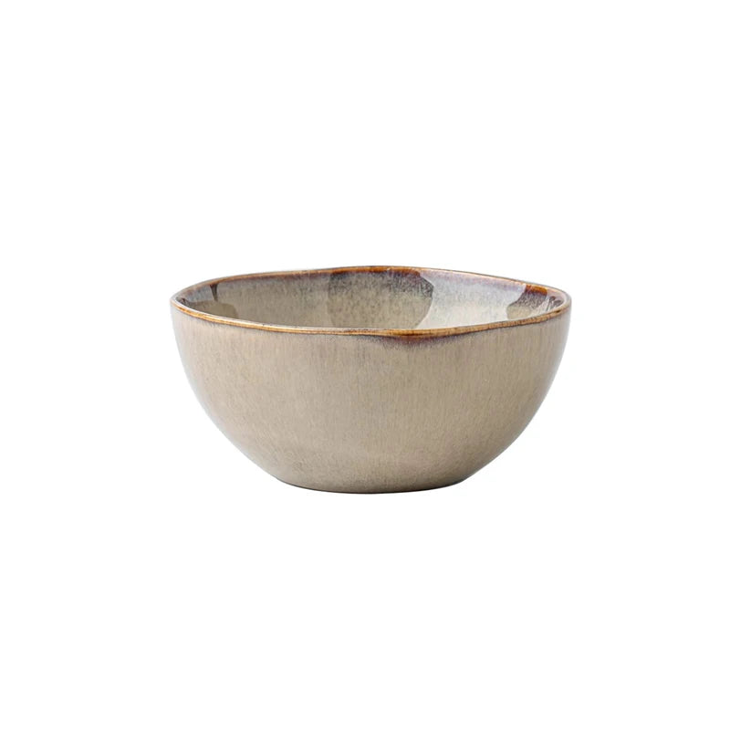 YWDL 500ml Vintage Ceramic Salad Bowl Heat-resistant Rice Soup Bowl Irregular Edges Kitchen Noodle Bowl Microwave Safe 5.5inch