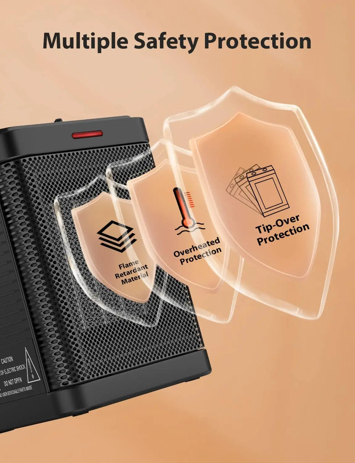 1500W PTC Ceramic Space Heater with Thermostat, 3 Modes, Quiet Heating for Indoor Office Desk Use