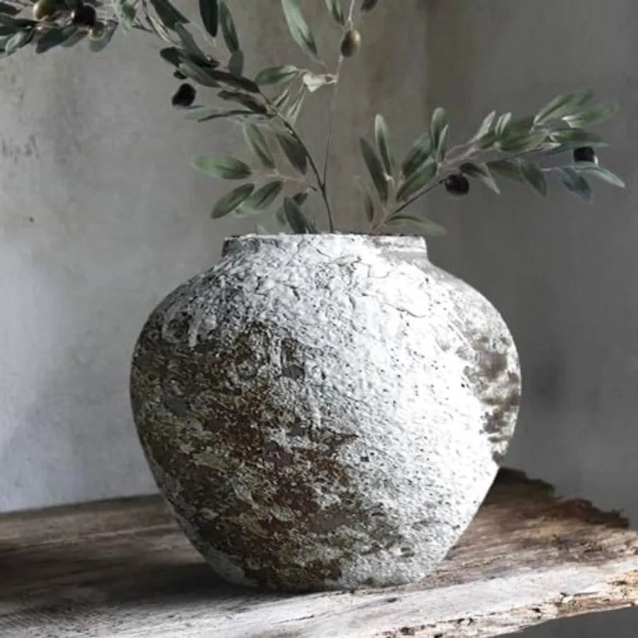 Rustic Ceramic Circular Flower Vase Farmhouse Clay Pottery Large Terracotta Floor Vases for Decorative Centerpiece Vintage Home