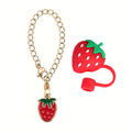 2set Silicone Fruit Straw Cover Cap With Chain Charm Strawberry Pineapple For Stanley Tumblers With Handle 8mm Drinking Straw