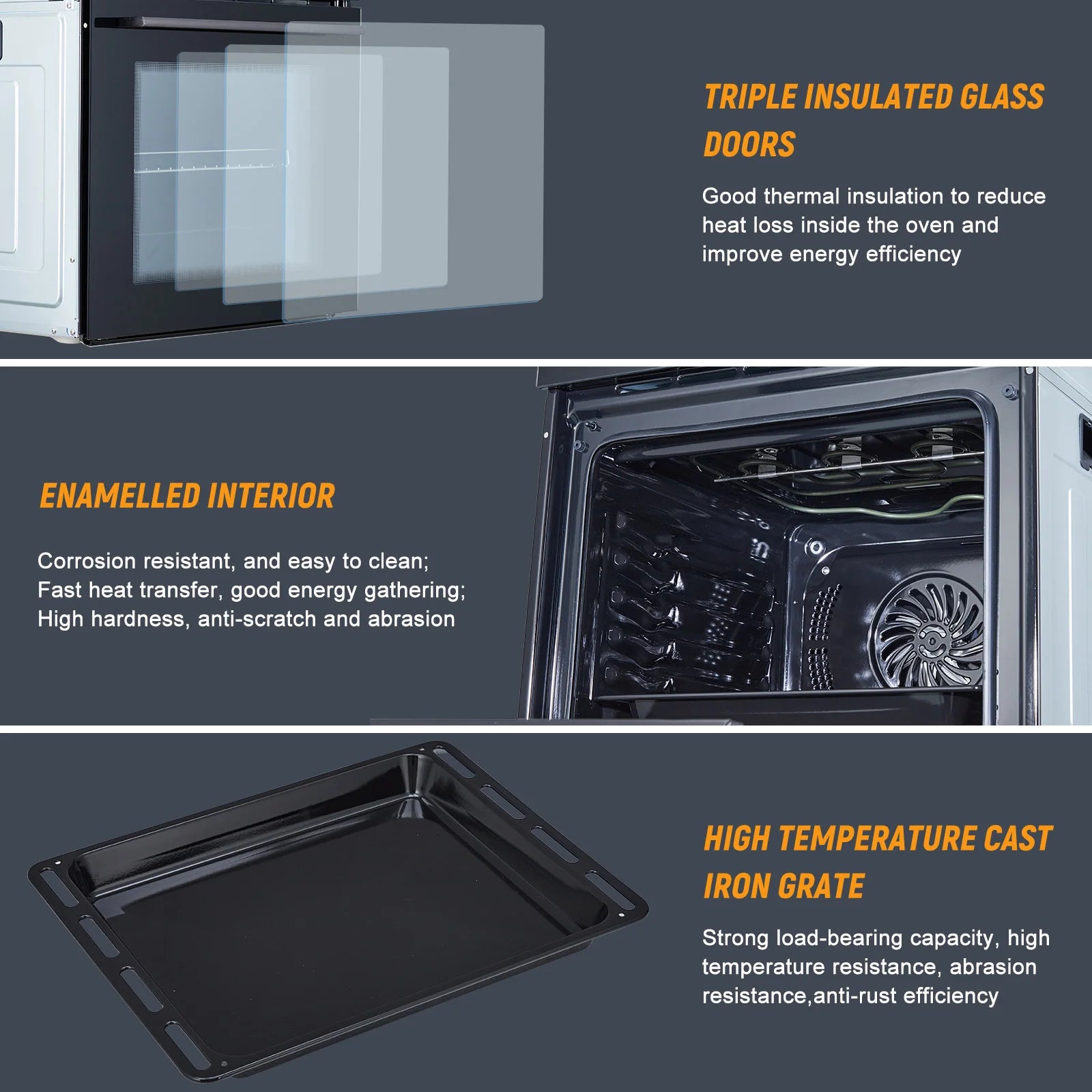 24" Electric Single Wall Oven, 8 Baking Modes, with Air Frying Function, 3000w, 3D Surround Heating with Timer, Touch Control