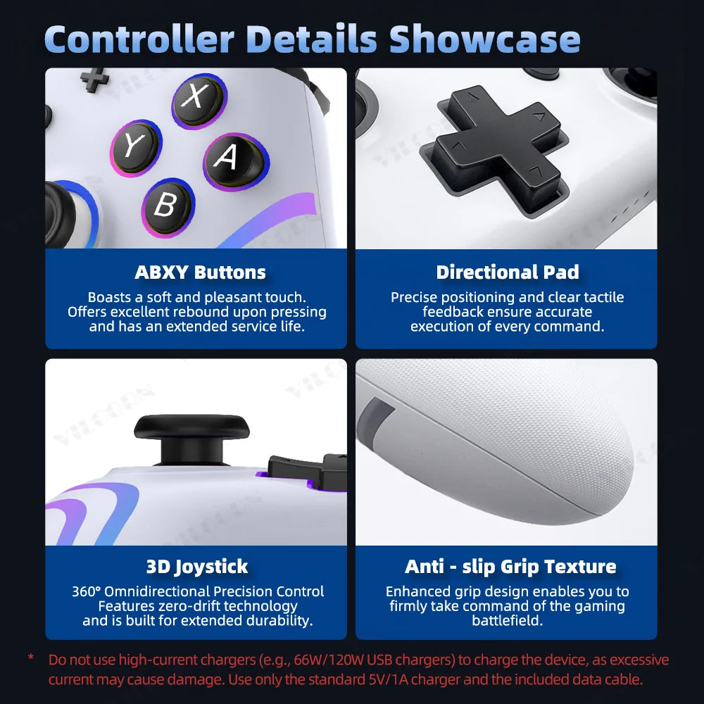 NS1 RGB Wireless Gamepad for Nintend Switch Pro BT Game Controller Switch OLED/Lite Joystick for PC Steam with Turbo 6 Axis