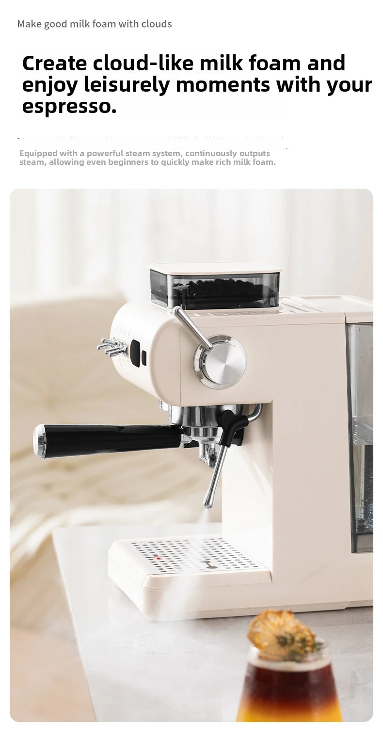 Semi-Automatic Espresso Machine – 20Bar Pressure with Built-in Grinder, Cold & Hot Brew Dual Extraction, Compact for Home Use