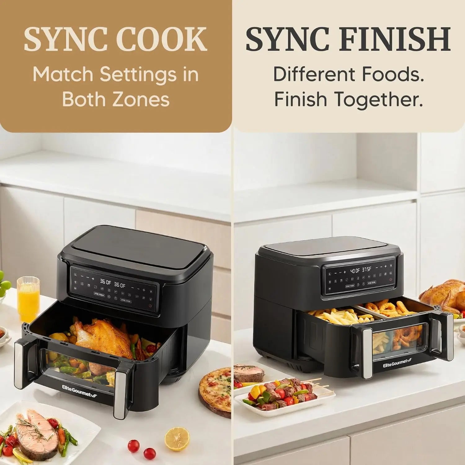 Dual Zone Air Fryer Oven 11QT, Sync Finish & Cook, PFAS Free Nonstick, 10 Presets for Air Fry Bake Roast Broil Toast Dehydrate