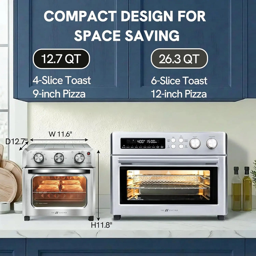 6-in-1 Air Fryer Toaster Oven Combo, Compact 12.7 QT Countertop Convection Oven for Pizza & Toast with Hexagon Heating