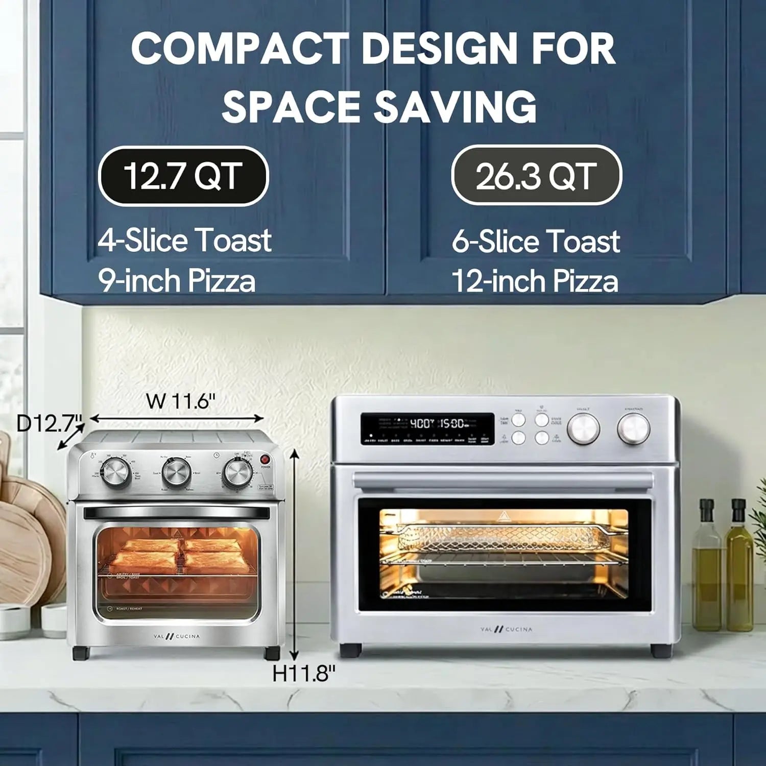 6-in-1 Air Fryer Toaster Oven Combo, Compact 12.7 QT Countertop Convection Oven for Pizza & Toast with Hexagon Heating