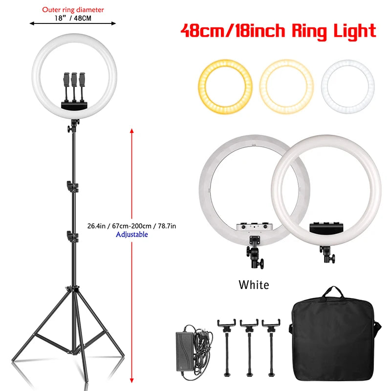 18 Inch Ring Light 480pcs led beads Dimmable 6500K LED Lamp With Tripod Studio Photo Lamp For Photography Makeup YouTube Live