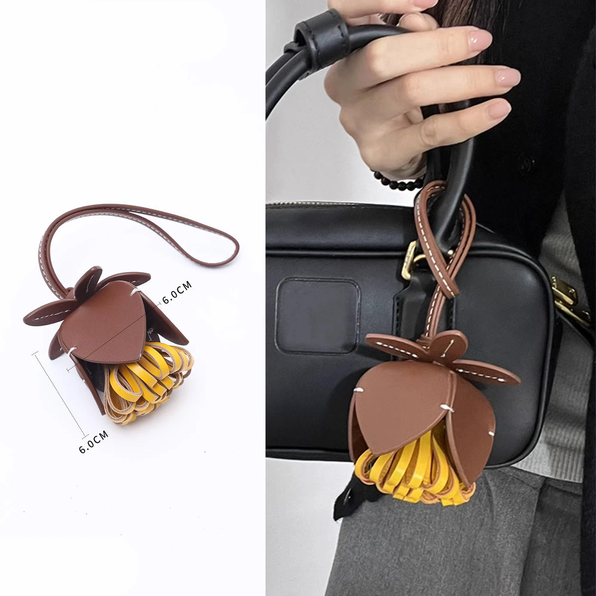 Bag Charm Flower Ball Pendant Luxury Fashion PU Leather Flower Car Pendant Decoration Bag Accessories