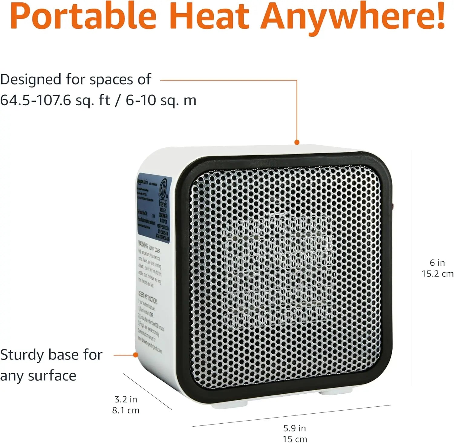 Portable Mini Ceramic Space Heater, 500W for Office Desk & Indoor Use, Tip-Over Protection, Lightweight White