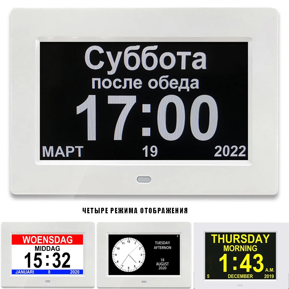 12 Alarms Digital LED Calendar Clock with Multi-Languages to Display. Medicine Time Reminder for Elder.Home Desk Wall Decoration