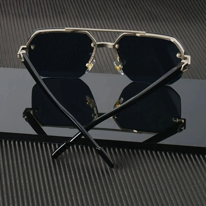 Oversized Double Bridge Sunglasses Frameless Rimless Men's Shades Square Frame UV Protection Street Shooting Eyewear