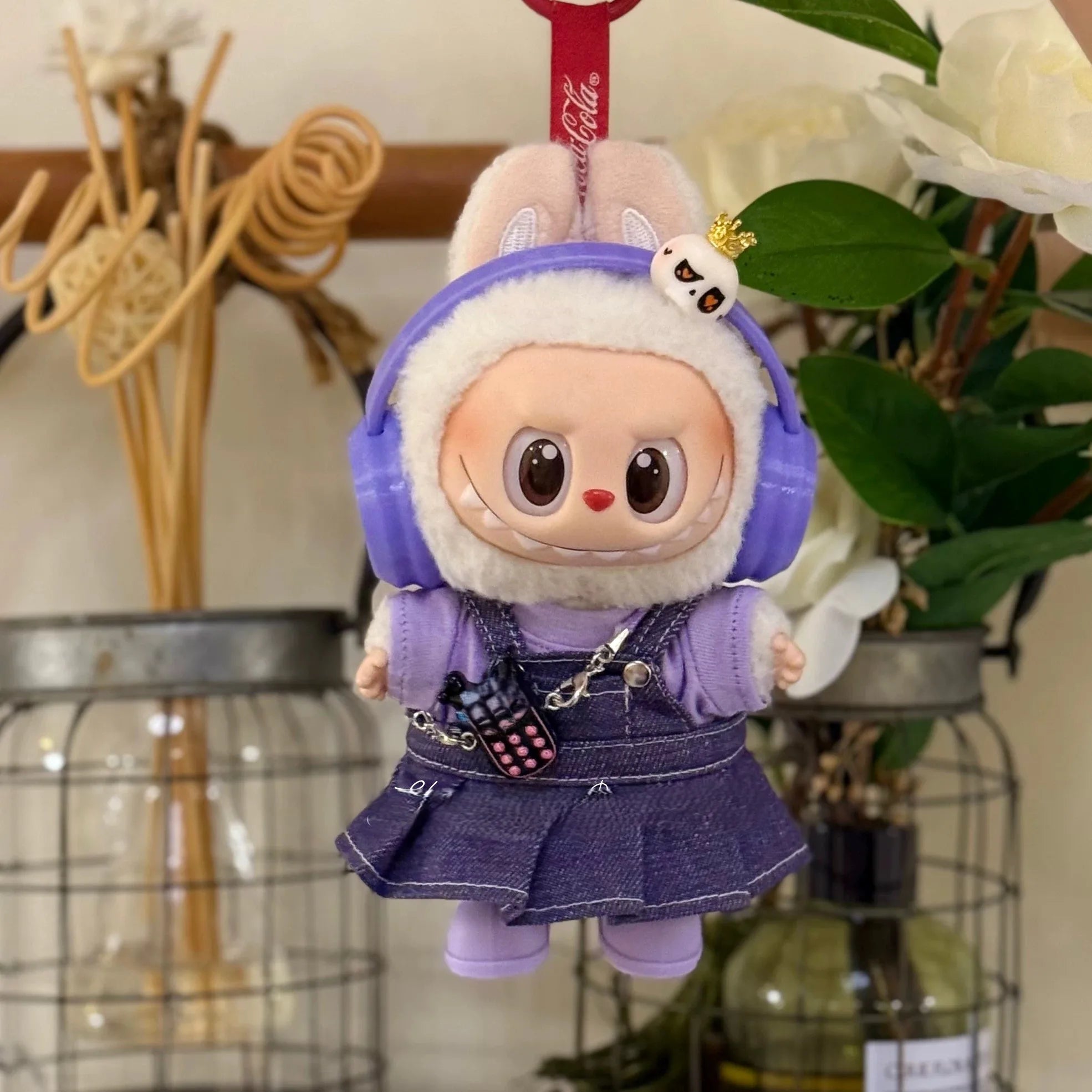 For Labubu V1 V2 V3 Clothes Labubu Purple denim overalls skirt Doll Accessories Labubu Fashion Gift