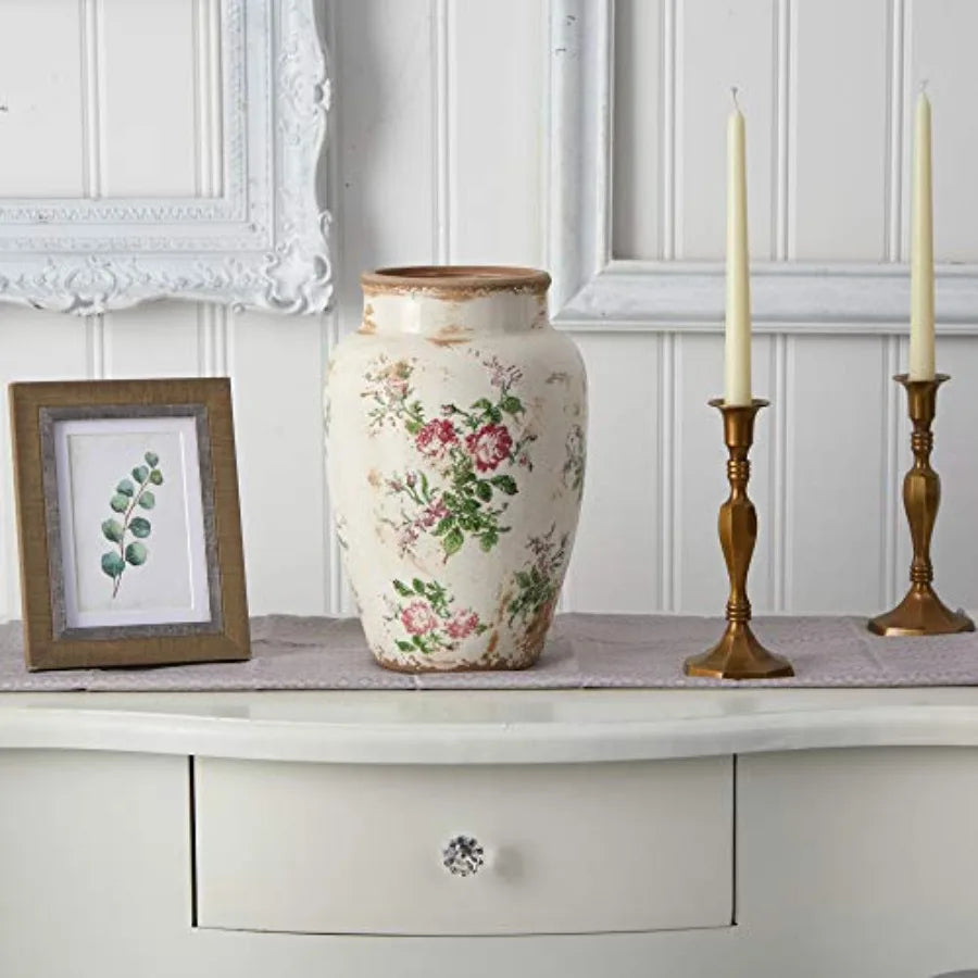 12.5in. Tuscan Ceramic Floral Print Vase