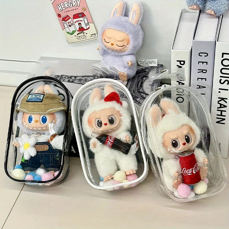1 Labubu dust cover, PVC transparent portable storage bag for outdoor use, Labubu doll walking bag