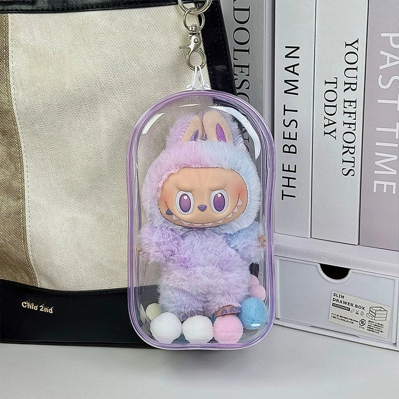 1 Labubu dust cover, PVC transparent portable storage bag for outdoor use, Labubu doll walking bag