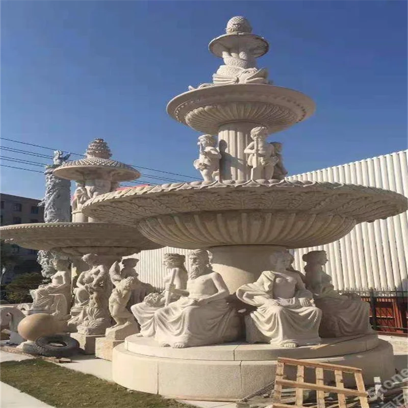 Outdoor Modern European Design Water Fountain Hand Carved Travertine Statue for Villas Hotels Garden Products