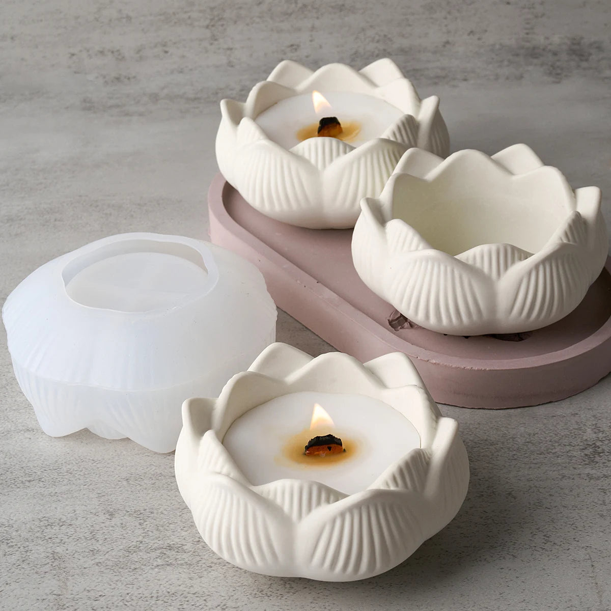 Lotus Shape Candle Holder Plaster Mold Lotus Candle Cup Vessel Cement Mold Terrazzo Silicone Mold Succulent Pot Molds Craft Gift