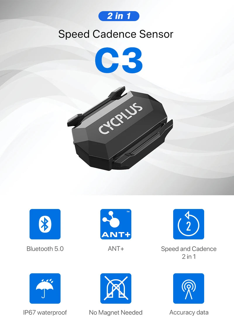 CYCPLUS Cadence Speed Dual Sensor Cycling Bicycle Accessories ANT+ BLE 5.0 Speedometer for XOSS Strava Bike Computer