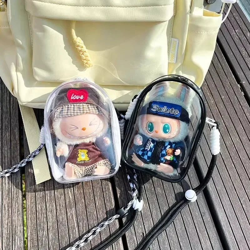 Labubu Protect Case Labubu Sitting Party 17cm Cotton Doll Shoulder Pain Bag PVC Storage Bag Labubu Walk Dustproof Bag