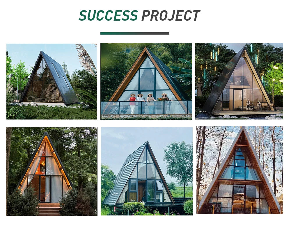 2-Story A-Frame Modern Movable Wood Cabin Prefab Triangle Tiny House for Forest B&B & Glamping Resort Customized