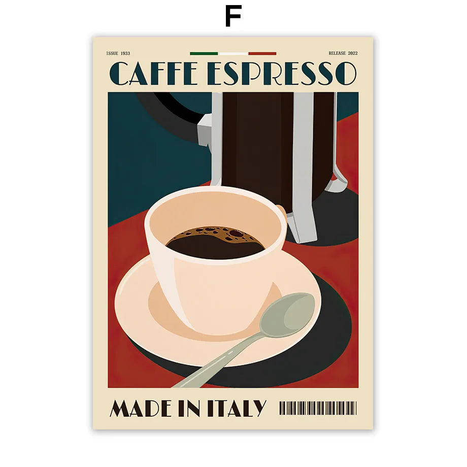 Italian Espresso Coffee Pot Beans Wall Art Wall Art Canvas Painting Poster Suitable for Decoration in Living Rooms Bedrooms