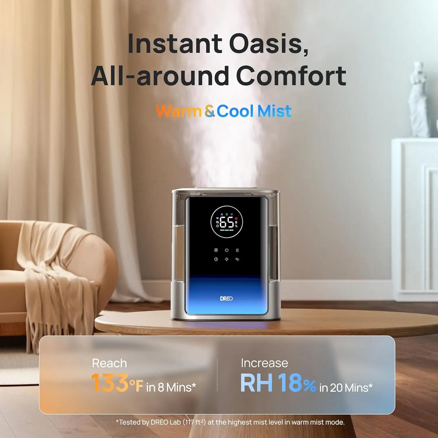 8L Smart Humidifier for Large Rooms 600ft², 80H Runtime with Warm/Cool Mist, 28dB Quiet for Bedroom Baby Home Plants