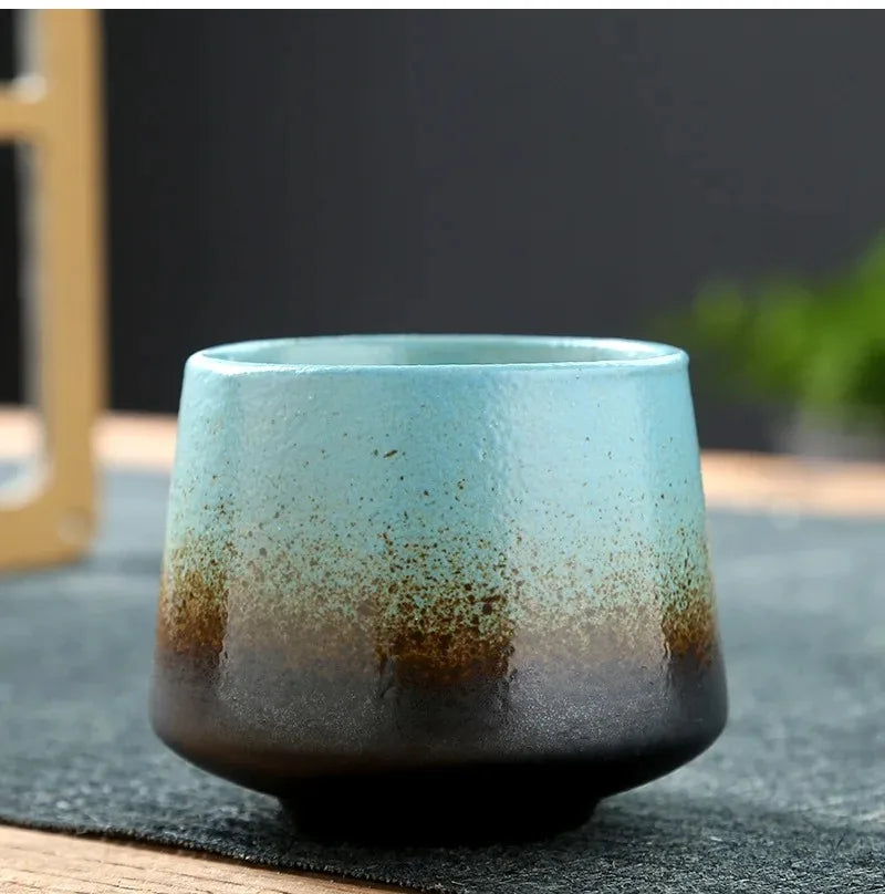 Vintage Japanese Raku Pottery Tea Cup Handcrafted Coarse Ceramic Kung Fu Cup Kiln Glaze Unique Design for Home Use