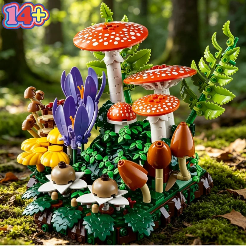 2026 Hot Toys 806pcs Botanical Collection Woodland Mushrooms Building Block Puzzle Model Toy For Ornament Birthday Gifts