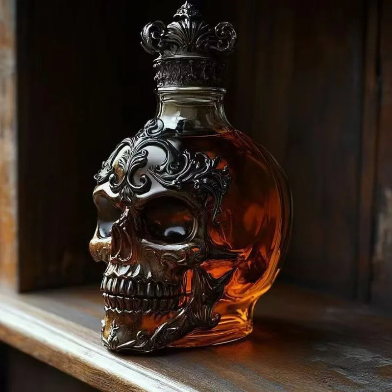Whiskey Bottle Skull Decor Alcohol Dispenser Skeleton Whiskey Wine Bottle Sculpture for Bourbon Vodka Brandy Wedding Party