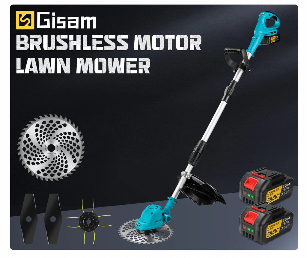 Gisam 10Inch Brushless Electric Foldable Lawn Mower Cordless Garden Grass Trimmer Weeding Power Tools For Makita 18V Battery Pin