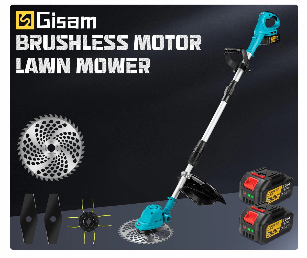 Gisam 10Inch Brushless Electric Foldable Lawn Mower Cordless Garden Grass Trimmer Weeding Power Tools For Makita 18V Battery Pin