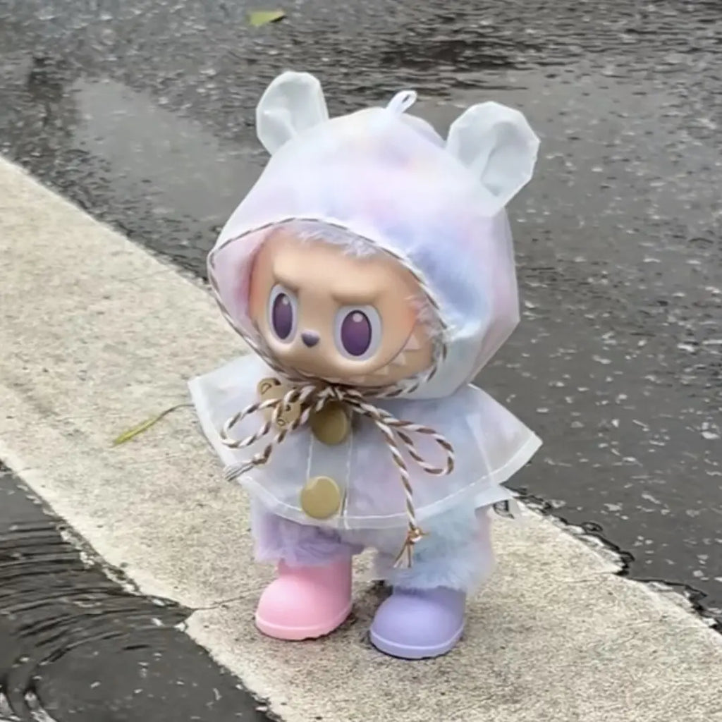 Labubu long-eared transparent raincoat For 15/17cm Labubu Doll Accessories Labubu Rainy Outfit