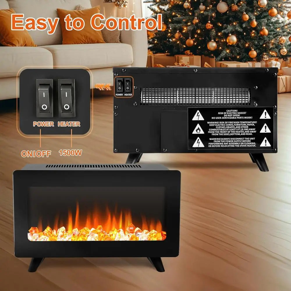 16 Small Electric Fireplace Heater - Desk Space Heater with Realistic LED 3D Flames, Freestanding Fireplace Heater for Indoor Us