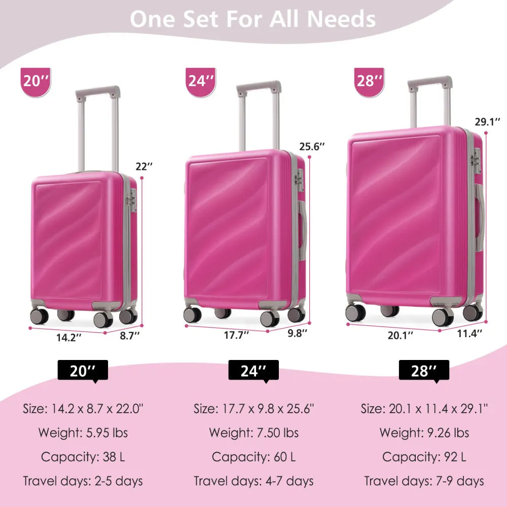 3 Piece Luggage Set , Lightweight Durable Suitcases with Spinner Wheels and TSA Lock, Carry-on & Checked Travel Luggage20/24/28