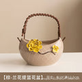 Handmade Ceramic Succulent Planter with Pinched Flowers, Flower Basket Shape Mini Pot for Desktop Cactus