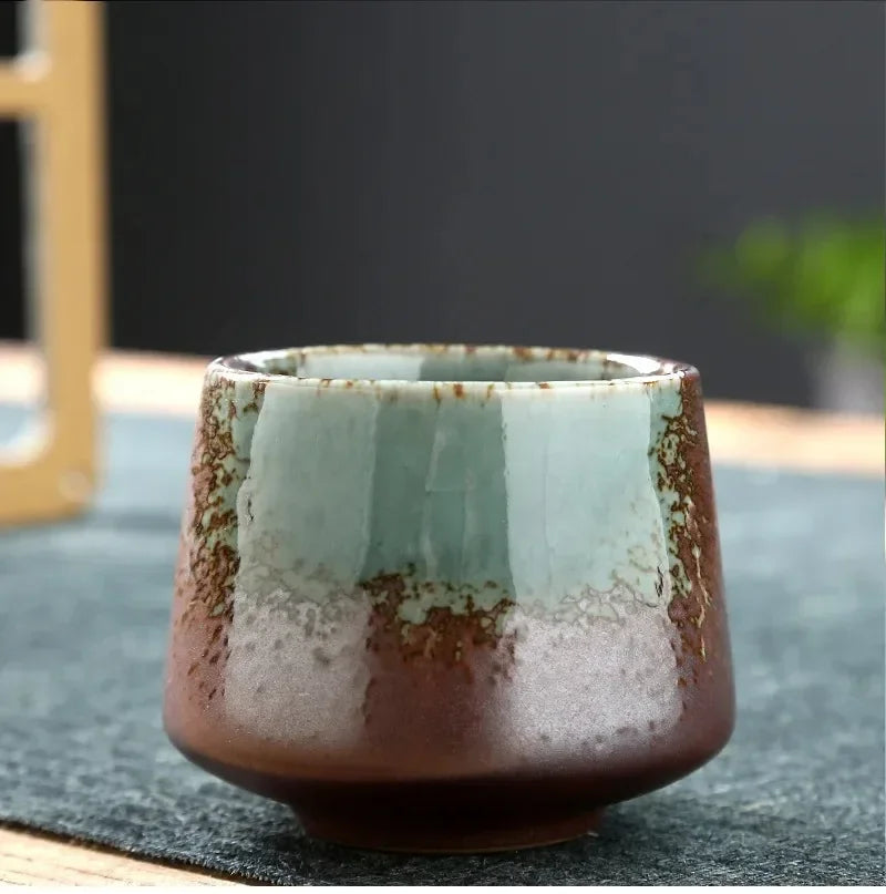 Vintage Japanese Raku Pottery Tea Cup Handcrafted Coarse Ceramic Kung Fu Cup Kiln Glaze Unique Design for Home Use