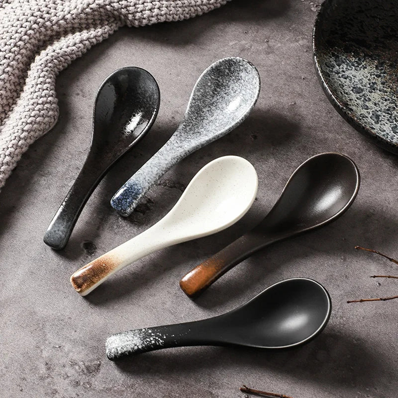Vintage Japanese Ceramic Tableware Set: Soup Spoons, Ladles & Rice Bowls for Home and Commercial Kitchen
